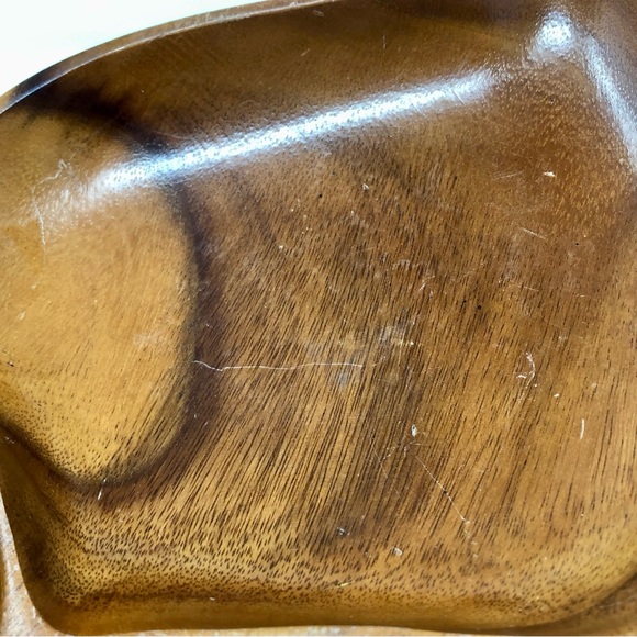 Alii Woods Honolulu Vintage MCM Leaf Monkey Pod Wood Divided Relish Snack Plate - Picture 4 of 10